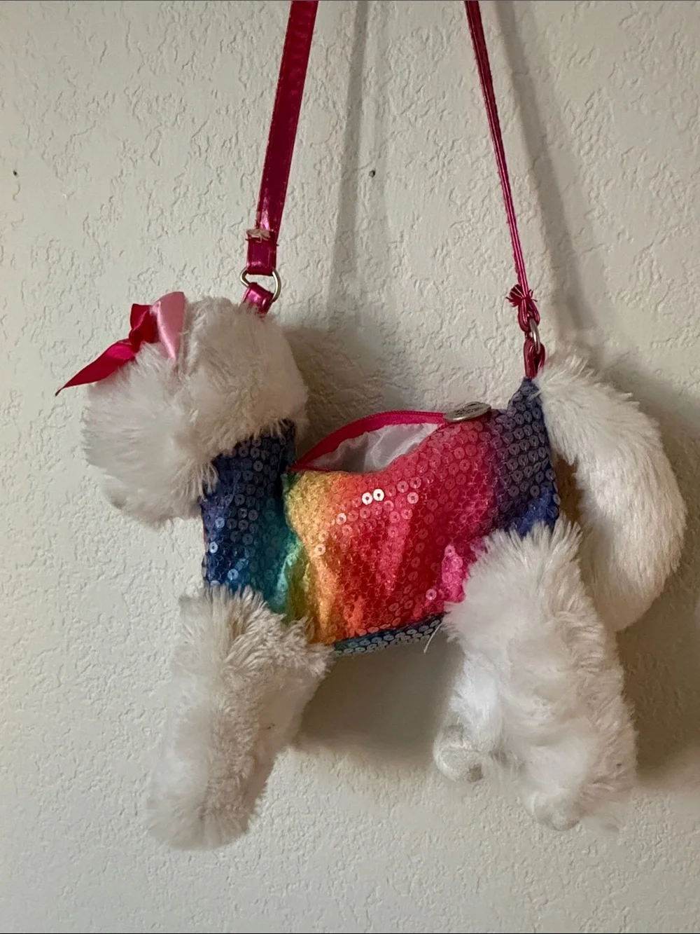 Plush White Cat Crossbody Bag with Rainbow Sequin Vest - Kids